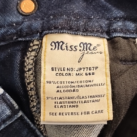 Miss Me Blue Ankle Cropped Capri Stretch Jeans with Embroidery Raw Hem - Picture 5 of 16